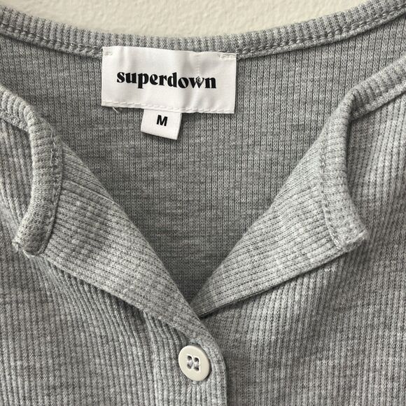 Superdown Kimmie Dress Size M Medium Gray Scoop Neck Ribbed Bodycon Tank Buttons - Picture 3 of 7